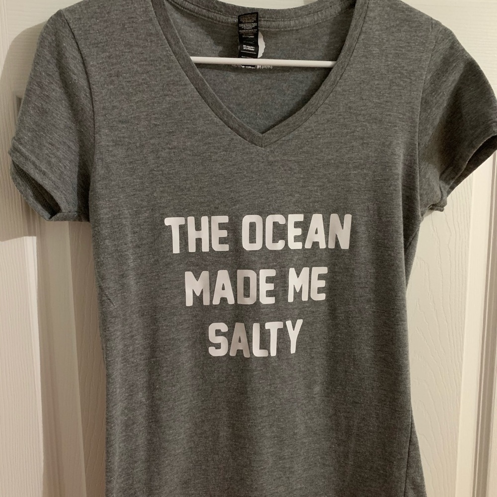 Gray v-neck graphic tee